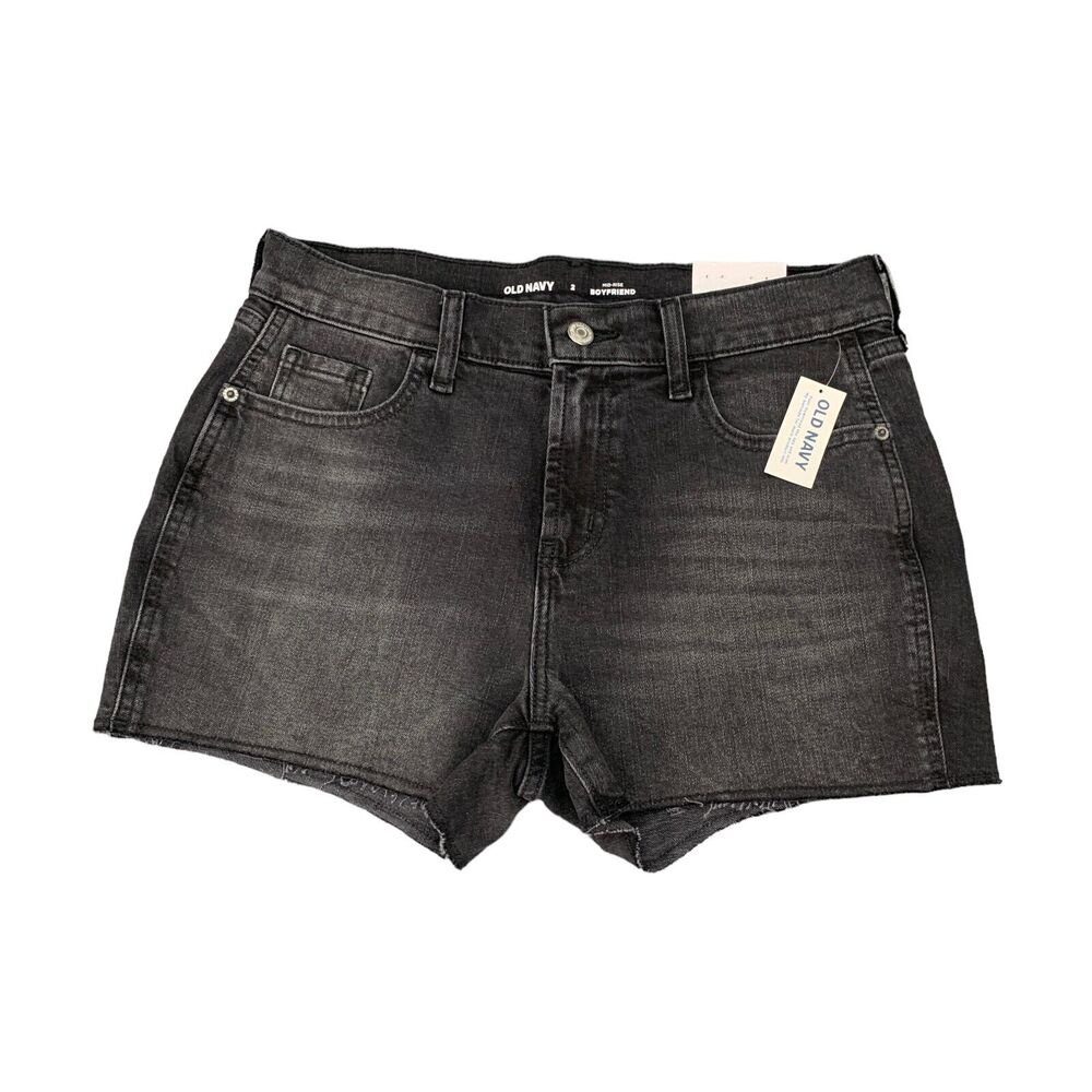 Old Navy Jean Shorts Womens 2 Ember Grey Denim Cutoff Raw Hem Mid Rise Boyfriend